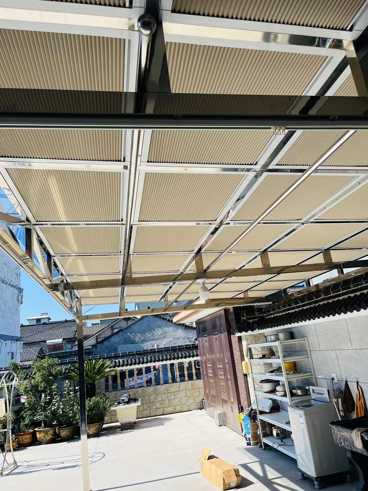 雨棚安装中空蜂巢帘