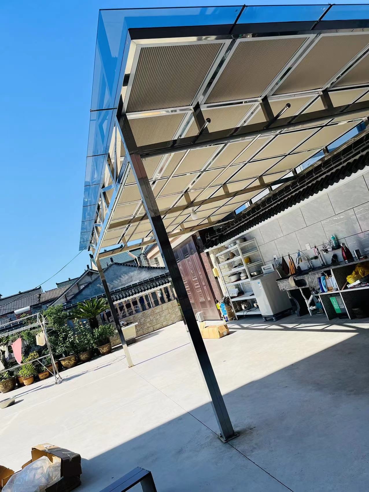 雨棚安装中空蜂巢帘