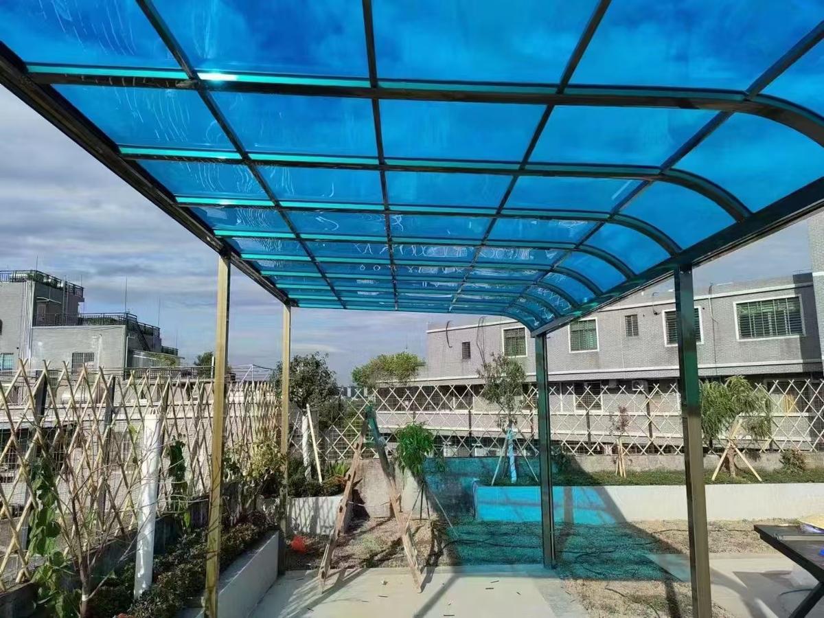 蓝色耐力板雨棚 蓝色耐力板雨棚