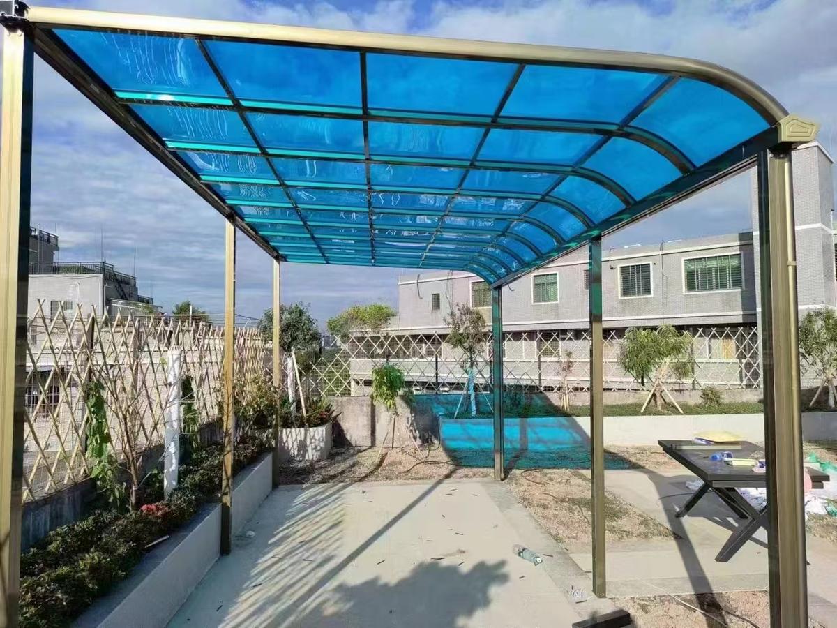 蓝色耐力板雨棚 蓝色耐力板雨棚